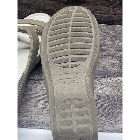 CROCS Patricia Wedge Slide Sandal Womens 5 Khaki & Pearl White Style #10386 EUC - Picture 4 of 4